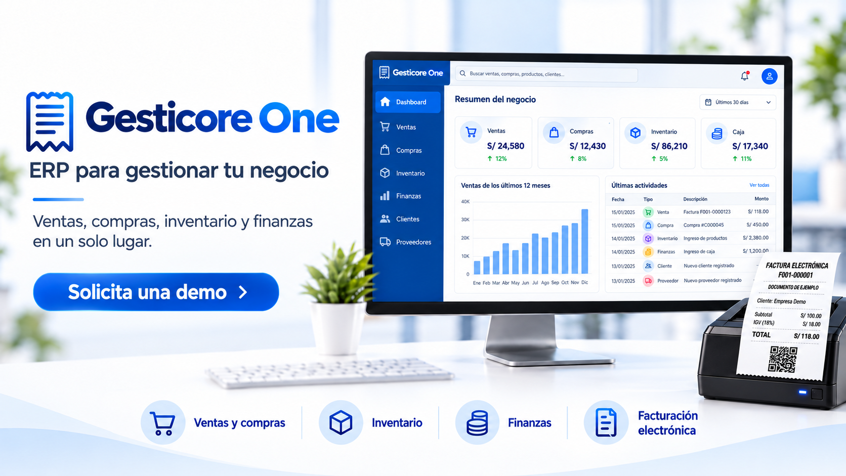 Panel GestiCore One para ventas, stock y caja